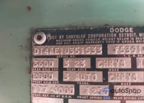 1971 Dodge D-Series z USA, uszkodzony, nr VIN D14AE1U351533